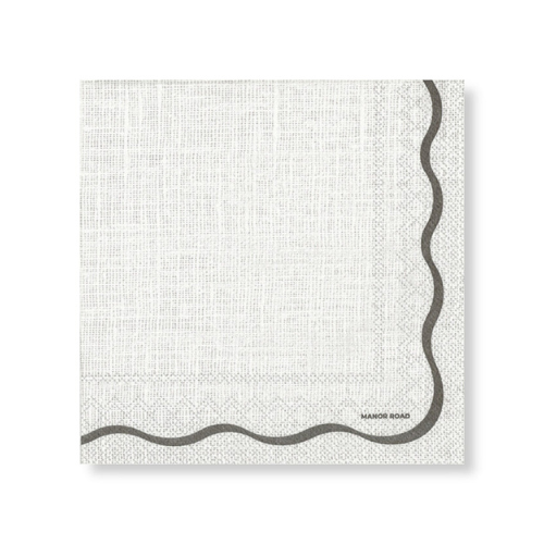 Linen Scallop Napkins (White & Black) - Dinner