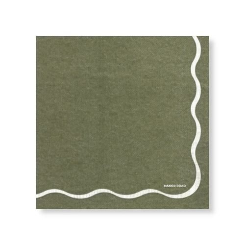 Linen Scallop Napkins (Olive & White) - Dinner