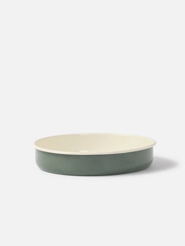 Citta Enamel Large Round Baking Tray - Olive/Cream