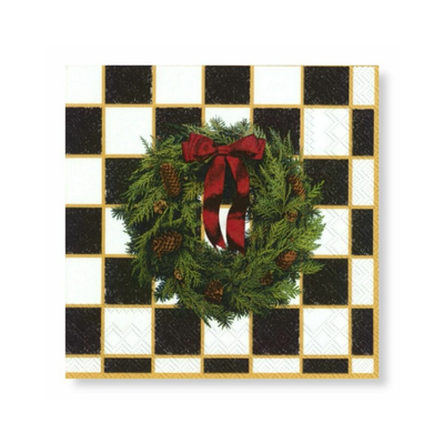 Manor Road Checkered Wreath Napkins - Cocktail
